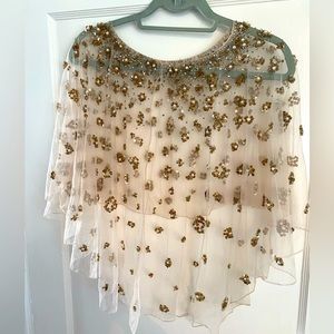 BHLDN / Anthropologie Palmer cape. Pearl and gold tone sequin embellishments.